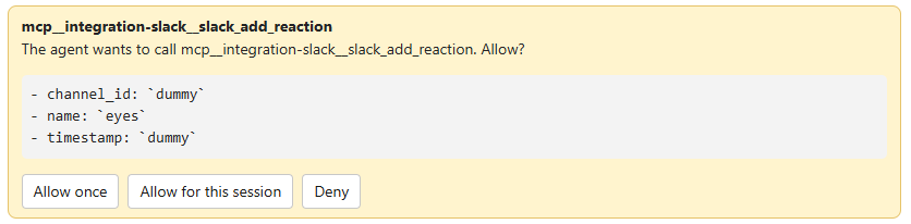 Haruno permission request card showing Allow once, Allow for this session, and Deny.